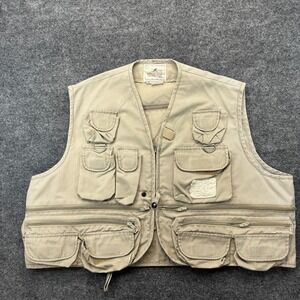 Woodfield Safari Vest Mens XXL Beige Utility Pockets Tactical Fishing Outdoor